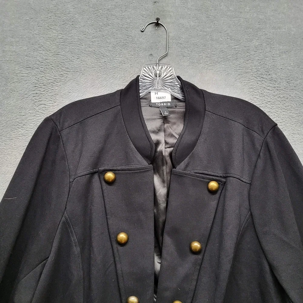 Torrid Women Jacket 3 Black Nylon Polyester Military Editorial Button Luxe Ponte